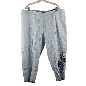 Venezia Jeans Women's Blue Ankle Pants Front Zip Floral Embroidered 22 057